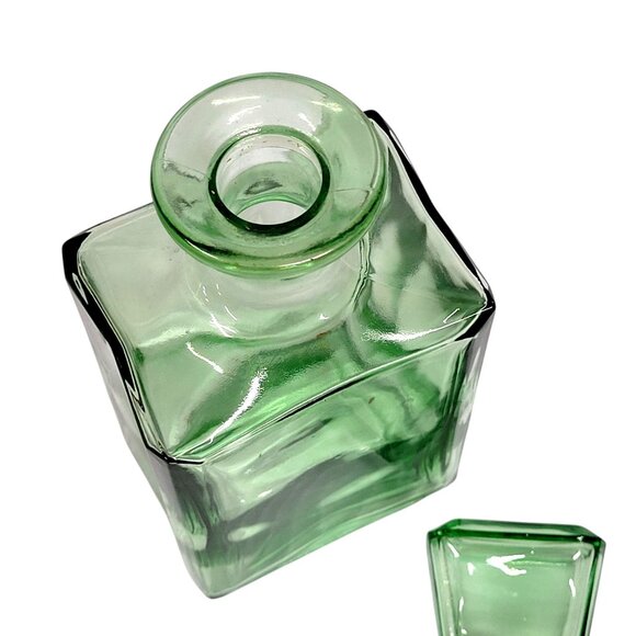 Vintage Green Glass Liquor Bottle Decanter with Hollow Glass & Cork Stopper MCM - Picture 5 of 7